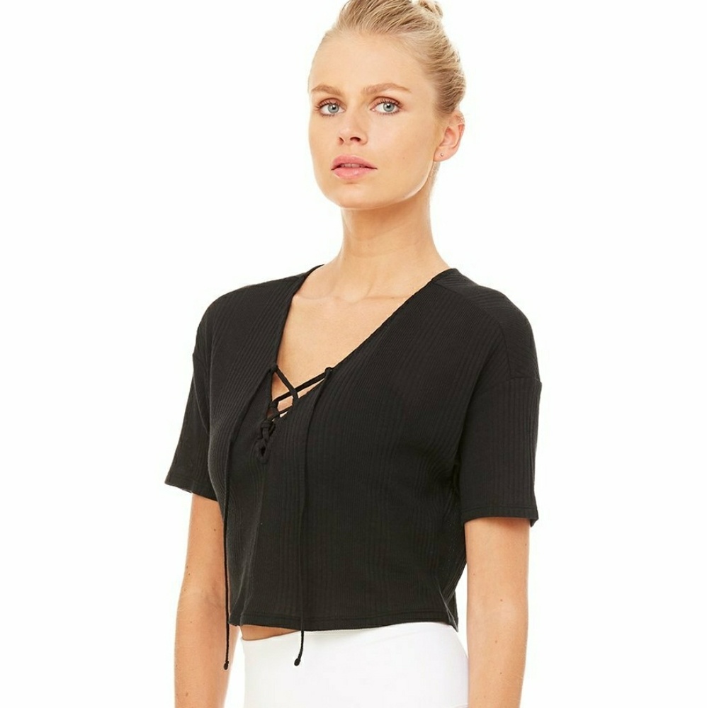 Alo yoga interlace short sleeve top black XS